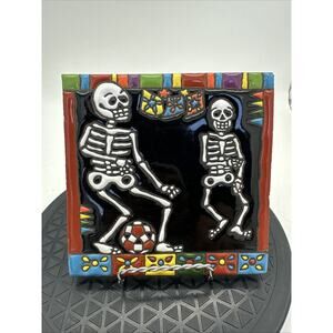 6x6 Soccer Players Day-Of-The-Dead Dia De Los Muertos Clay Tile Skeleton